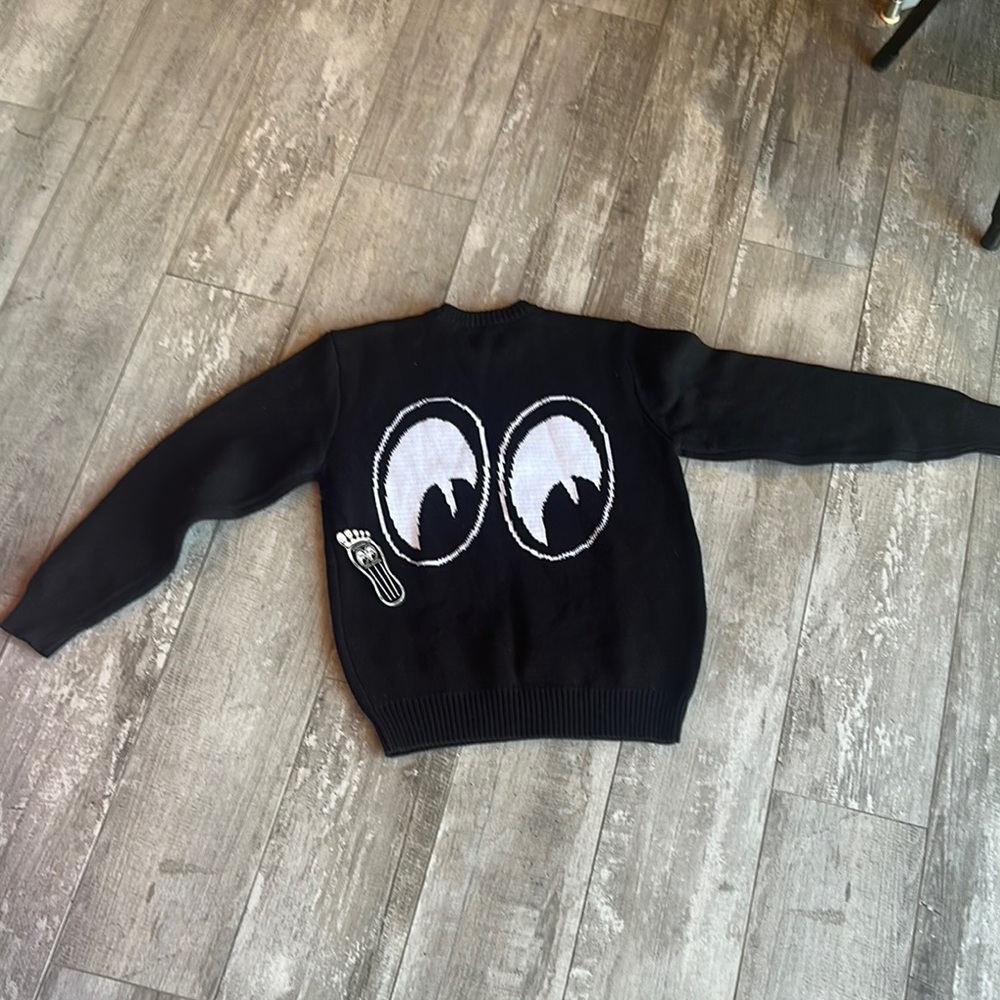 Black Crewneck Sweater with Cartoon Eyes